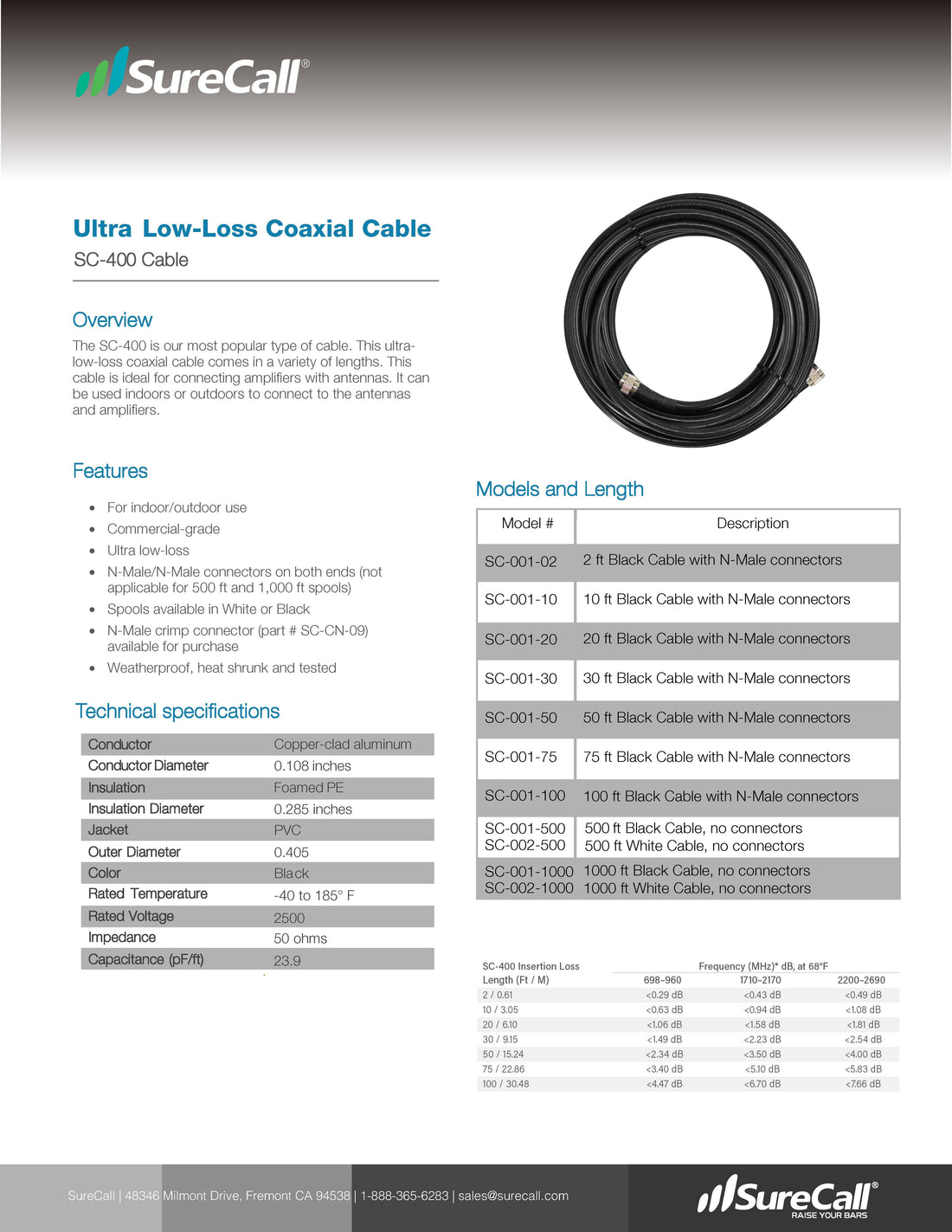 10' SureCall 400 Coax Cable